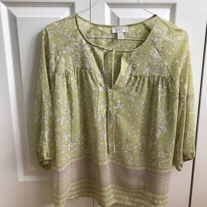 Loft sheer blouse with 3/4 length sleeves.